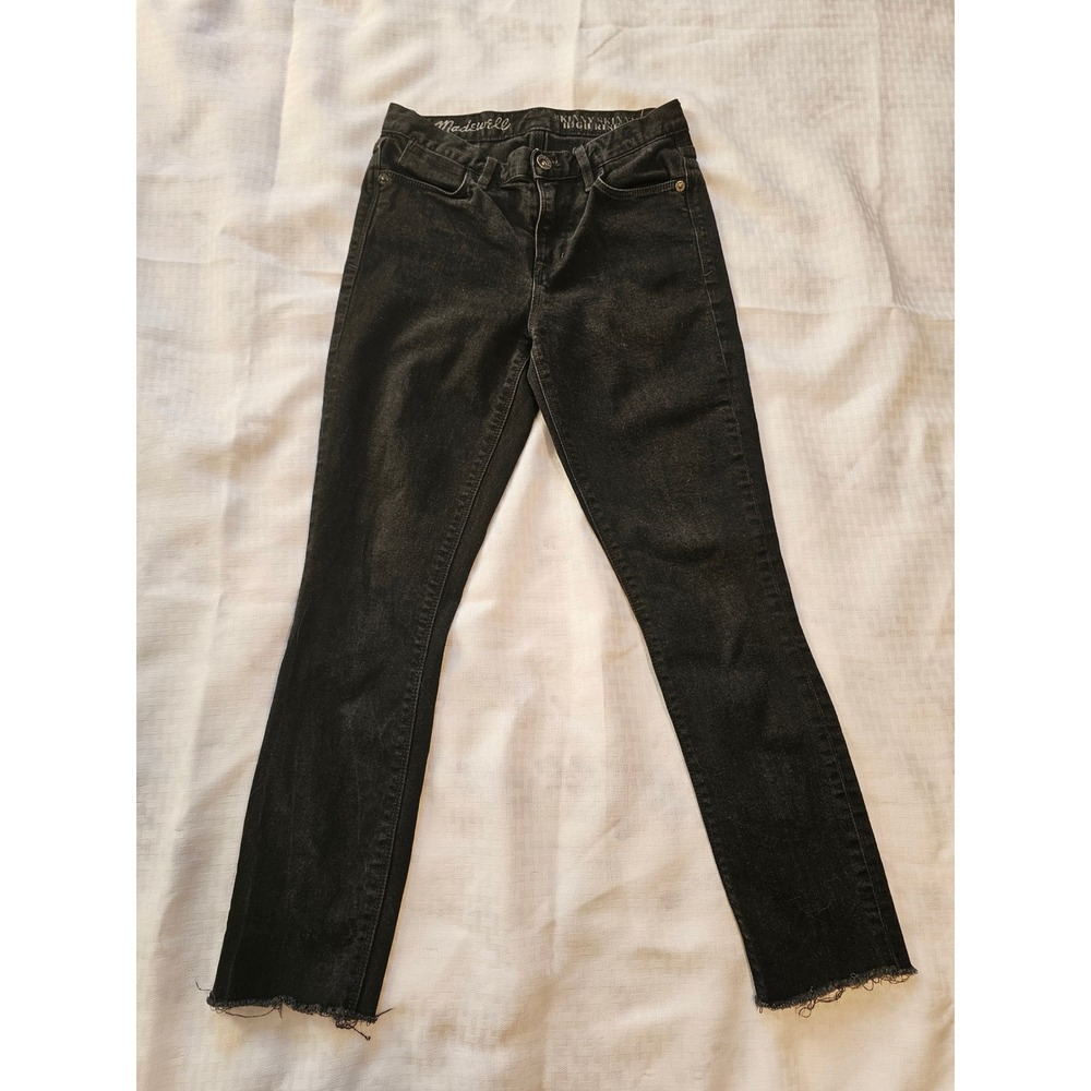 Madewell Skinny Skinny High Rise Jeans Womens 25 Black Raw Hem Faded Denim